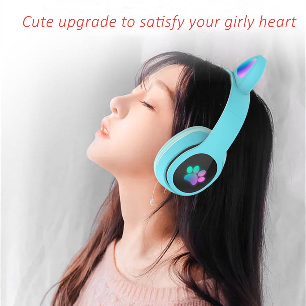 Audio Music Kids - Headphone Nirkabel LED Kucing Lucu Headset